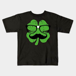 Funny St Patricks Day Nerdy Geek Shamrock Mustache Kids T-Shirt